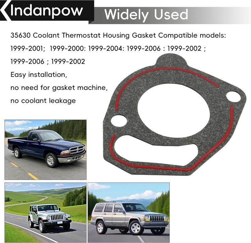 Indanpow 35630 Engine Coolant Thermostat Gasket, Compatible with Jeep Grand Cherokee, Fits Pickup Truck Models, for Car Thermostat Gasket 2001 inline 6 (3 Pack) - Image 5